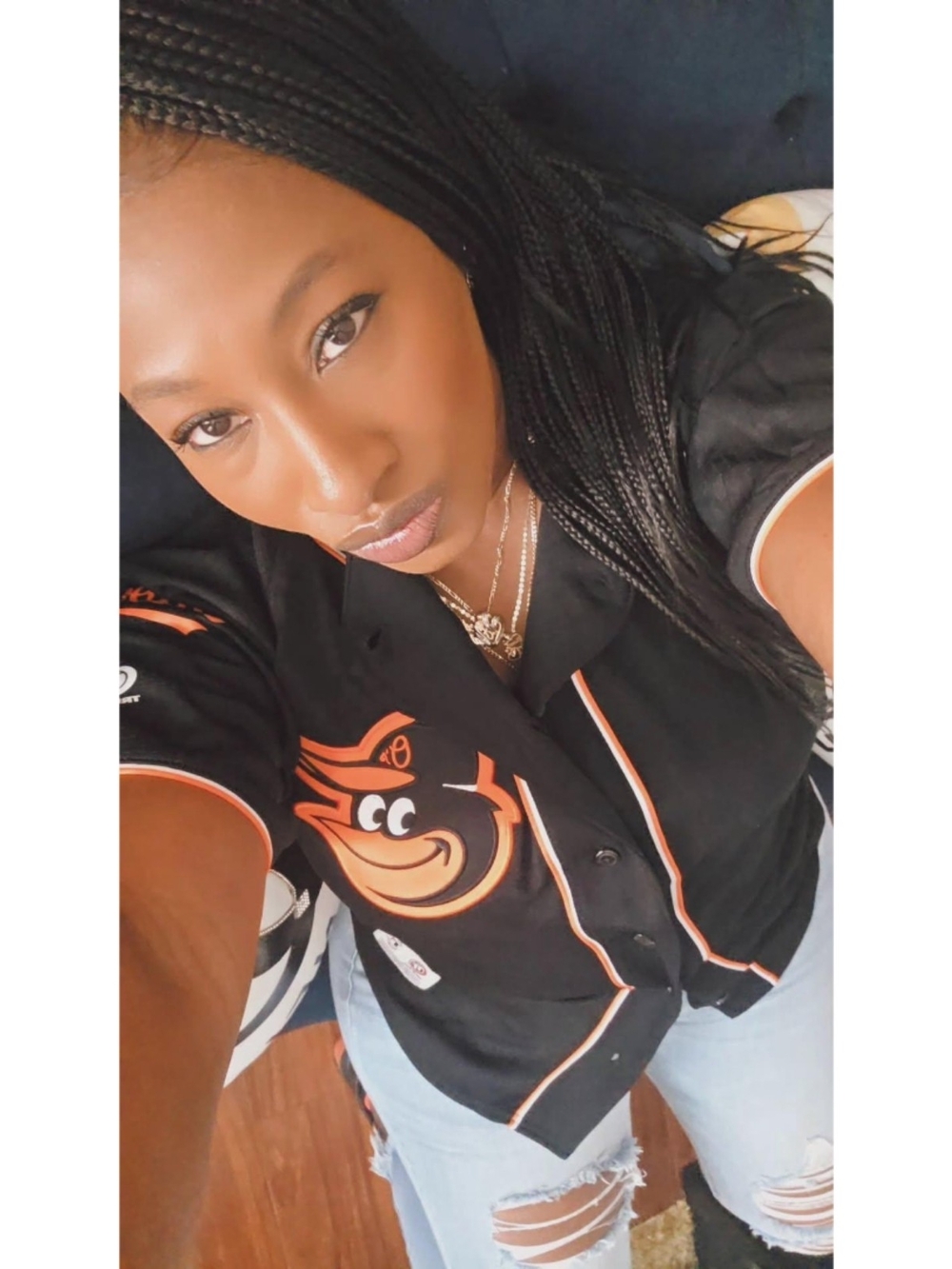Black Baltimore Orioles Logo Baseball Jersey with Orange Trim